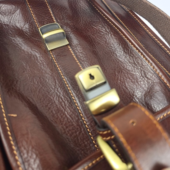 Floto Italian Leather Buckle Strap Briefcase Bag, Messenger Bag- Cognac - Picture 7 of 16
